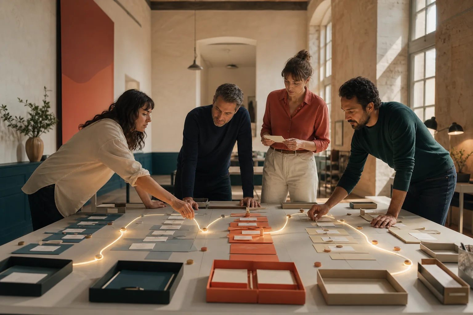 Équipe d'entreprise à Narbonne cartographiant un processus avant l'implémentation d'un agent IA